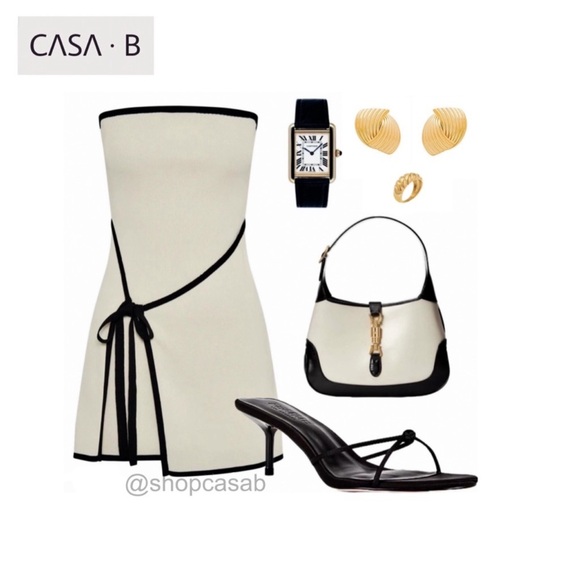 NEW💫 to CASA B| Celeste Strapless Knit Mini Dress in Cream / black - Picture 6 of 10